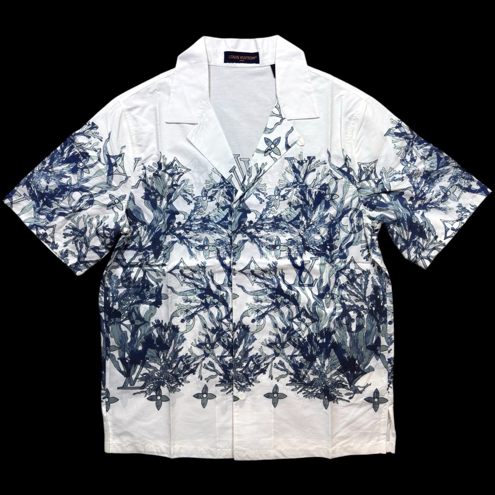 Louis Vuitton White and Blue Button Up Graphic Short Sleeve Shirt Men’s Large